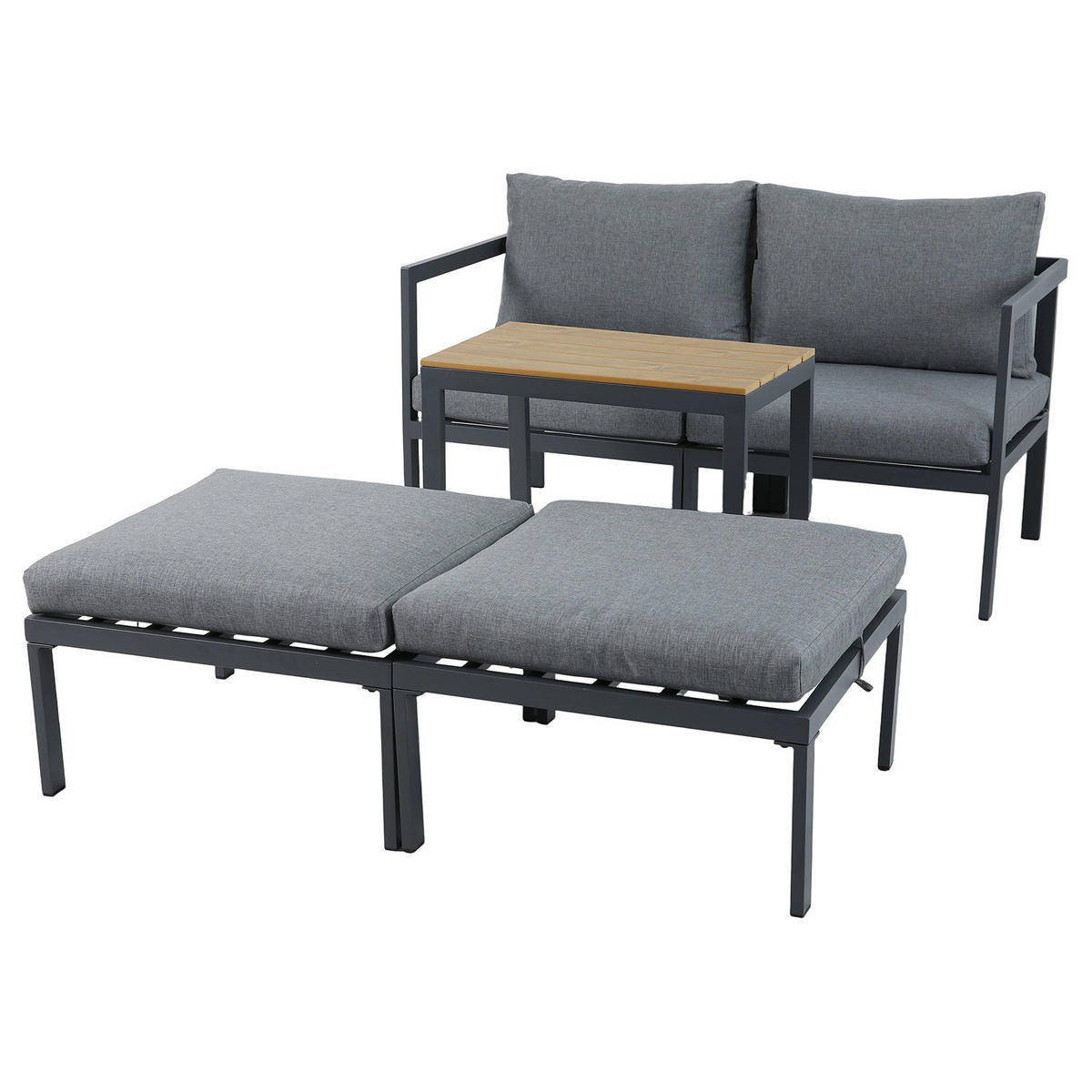 MODULARES LOUNGESET - 5-teilig - Stahl / Olefin - Grau - Grau, Kunststoff/Textil - home24