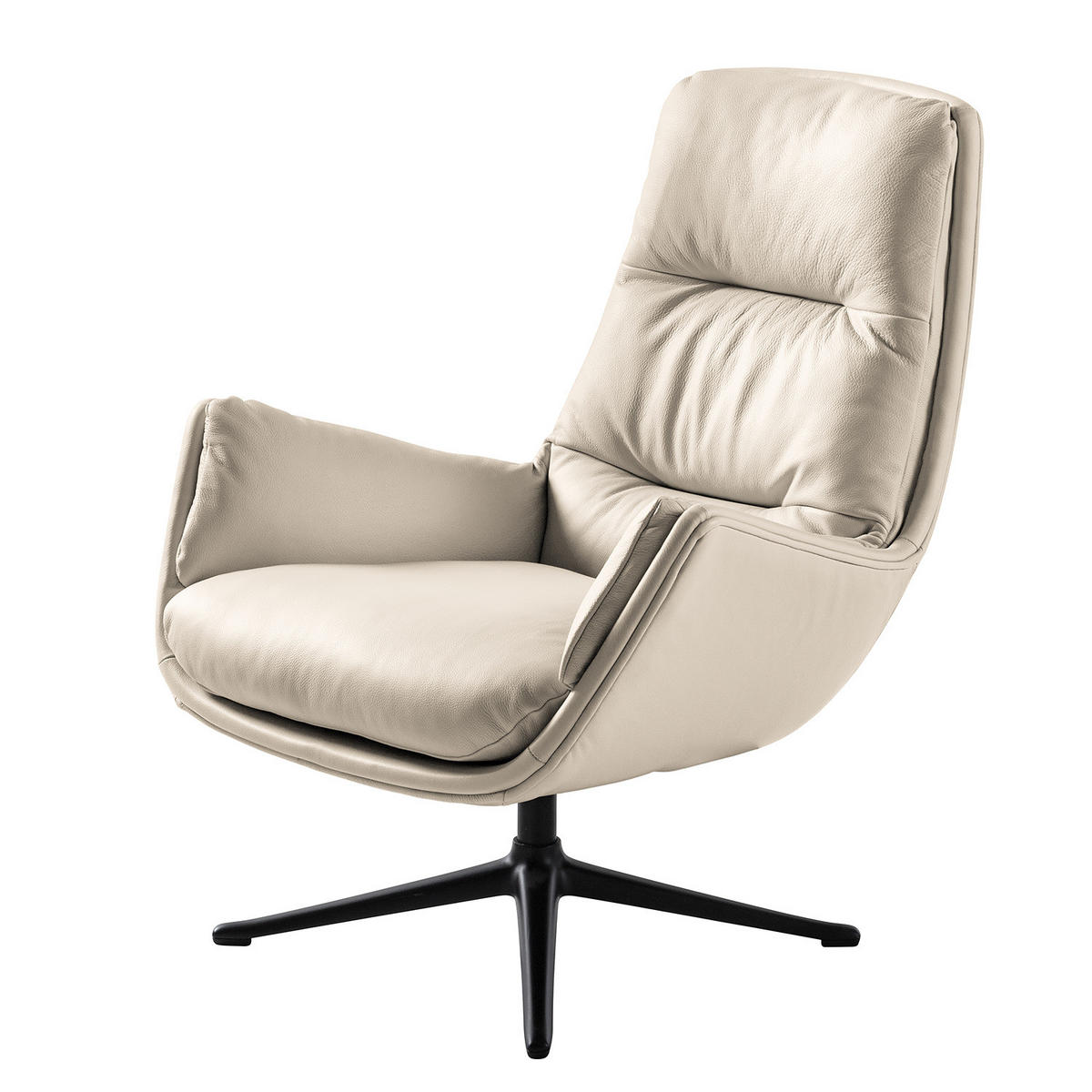 SESSEL mit Kreuzfuß - Hellgrau/Schwarz, Leder/Metall (83/95/97cm) - home24