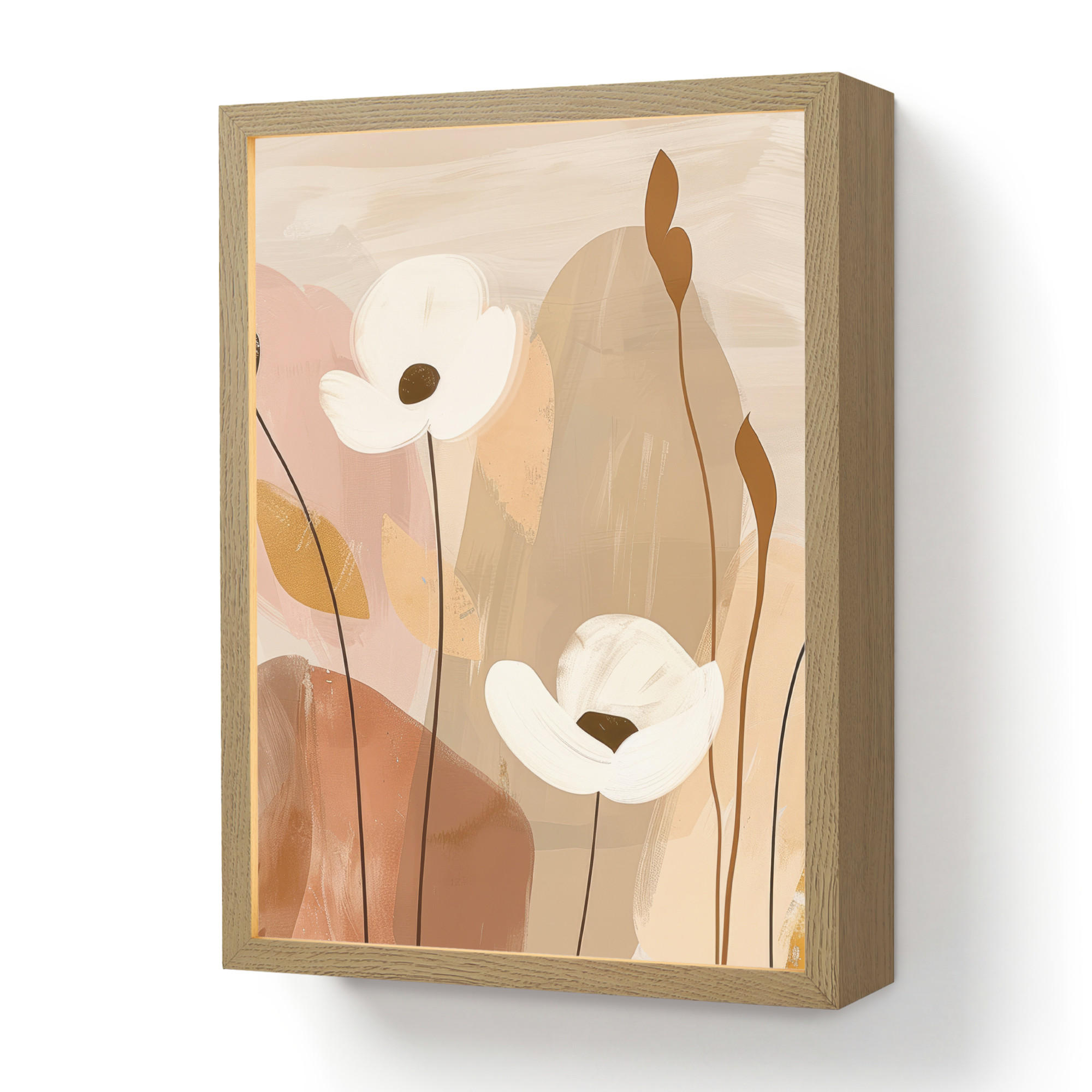 WANDLEUCHTE MIT AKKU Blumen - Abstrakt - Beige - Strichzeichnung 30x40 cm - Sandfarben, Holzwerkstoff (30/40/8cm) - OnlyWow
