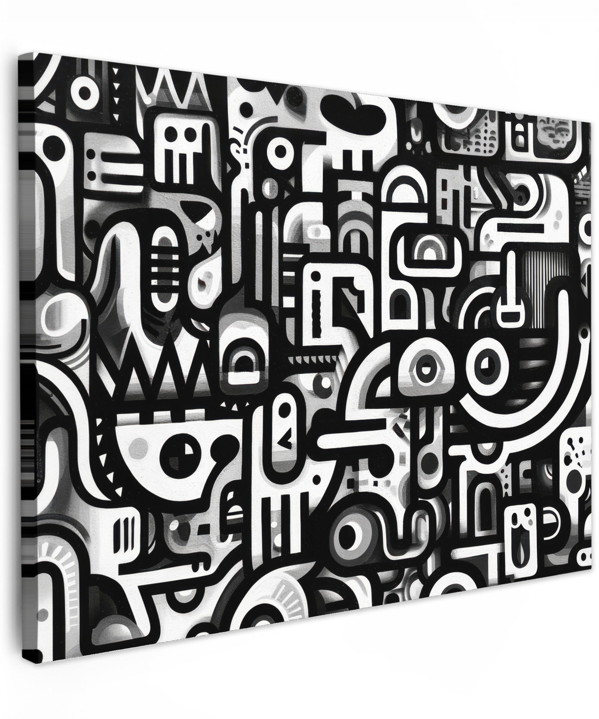 LEINWANDBILD Symbole - Abstrakt - Grafik - Schwarz Wandbilder 80x60 cm - Schwarz, Textil (80/60cm) - MuchoWow