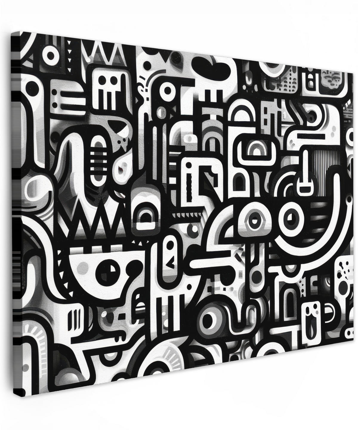 LEINWANDBILD Symbole - Abstrakt - Grafik - Schwarz Wandbilder 80x60 cm - Schwarz, Textil (80/60cm) - MuchoWow