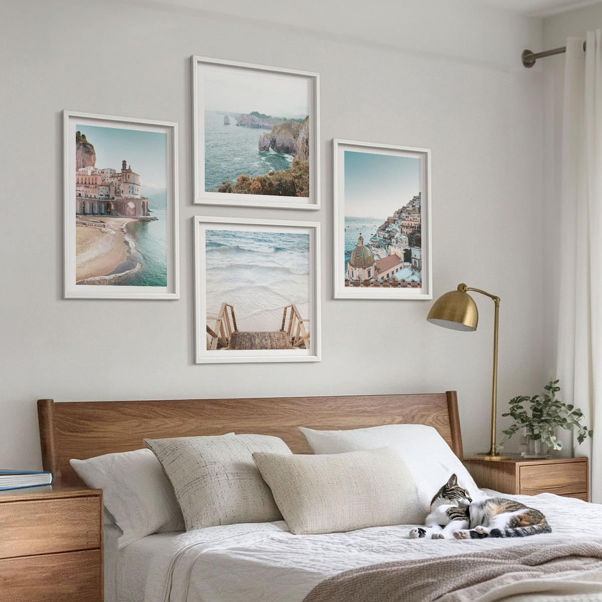 WANDBILDER 4er-Set - 50x50 cm & 40x60 cm Weißer Rahmen - Sommerliche Strandansichten in Pastellfarben - Weiß, Kunststoff (50/50cm) - ArtPrintCave