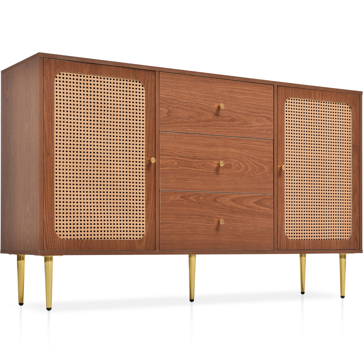 SIDEBOARD Walnuss Vintage mit verstellbarem Fachboden Magnetverschluss goldene Griffe Schlafzimmer MDF/Spanplatte - Nussbaumfarben, Holzwerkstoff/Metall (150/90/40cm) - EVRYAE