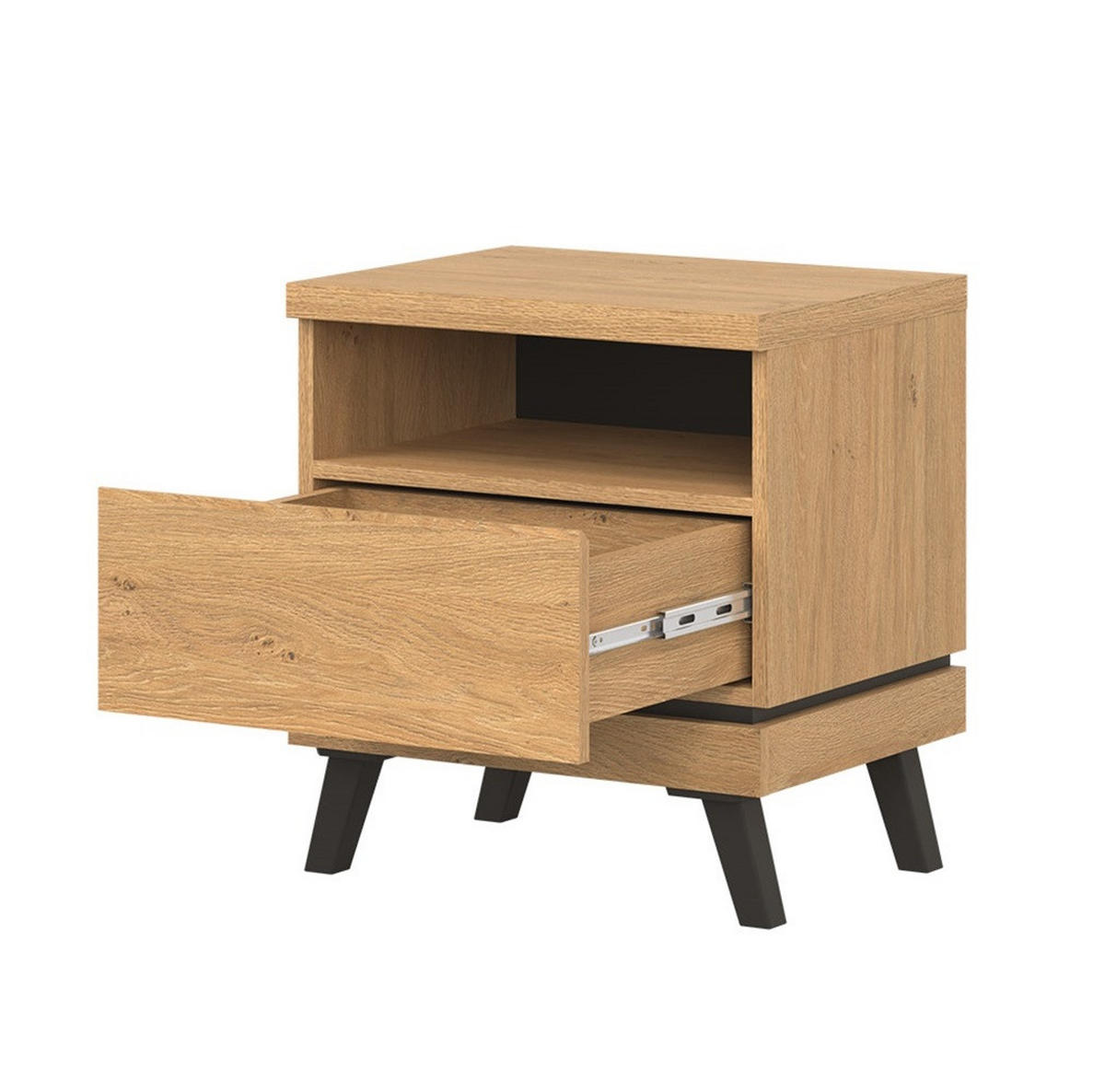 JUGENDZIMMER Art Set B mit Bett 120 x 200 - Steineiche / Schwarz - Eichefarben/Schwarz, Holzwerkstoff (128/106/220cm) - QMM TraumMöbel