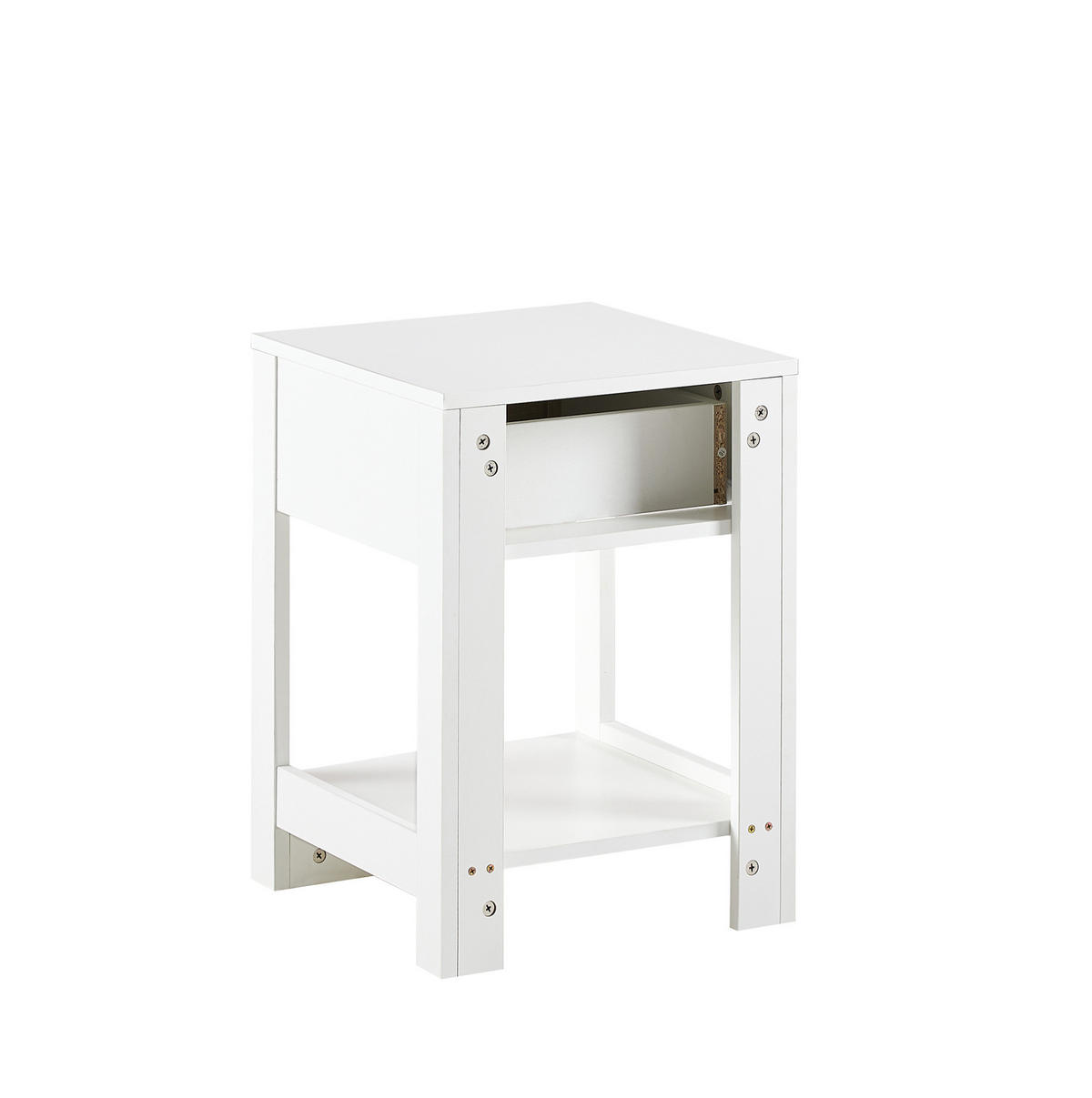 NACHTTISCH aus MDF 40x40x55 cm Natur/Weiß mit Schublade und Rattan-Optik - Weiß, Holzwerkstoff (40/55/40cm) - Modfu