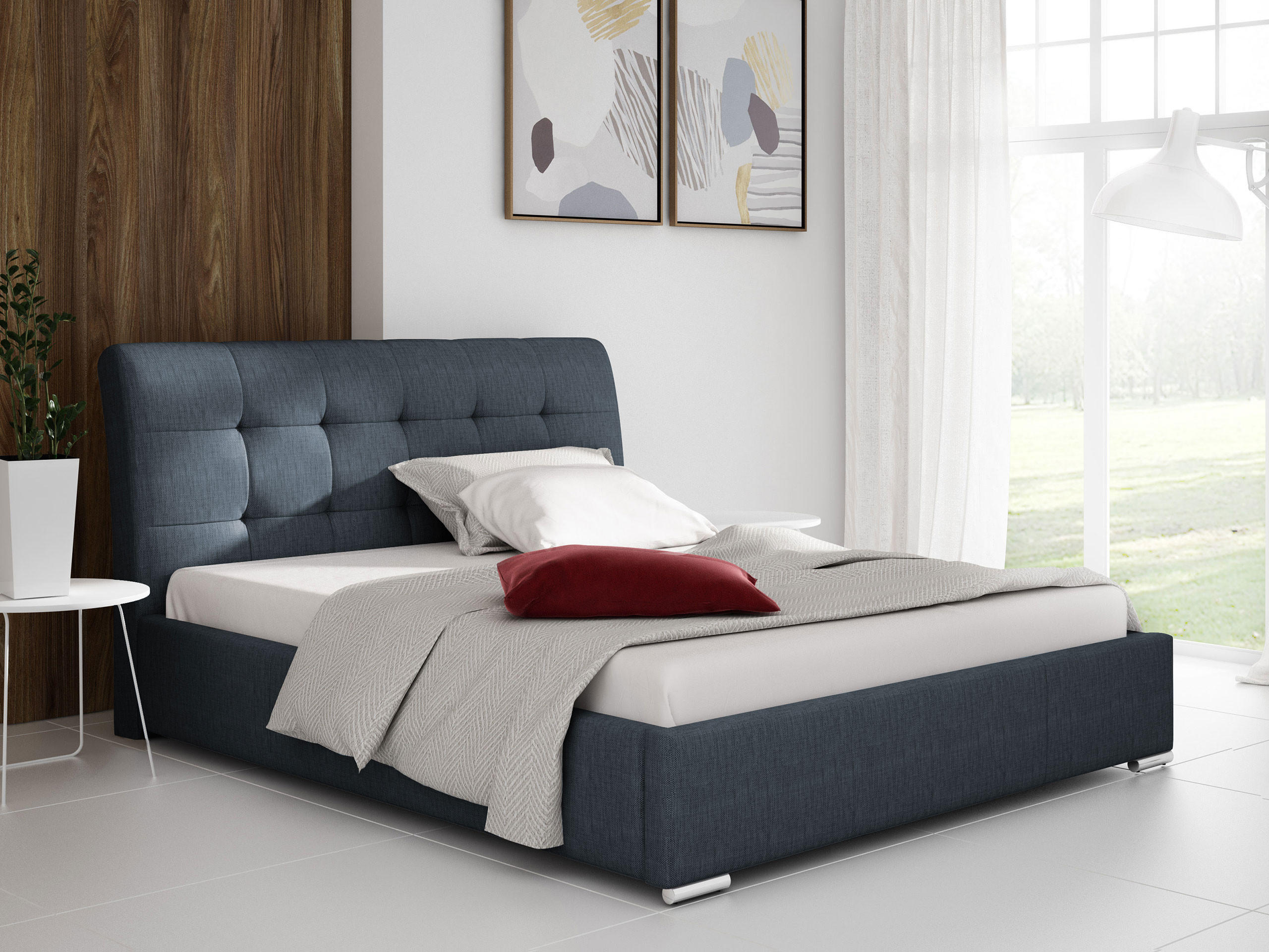 POLSTERBETT Amber - Dunkelblau, Holz (160/200cm) - MIRJAN24
