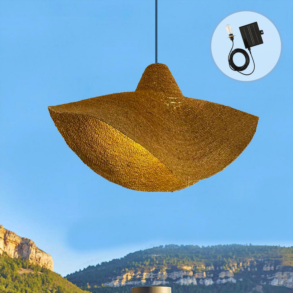 KLEA D93CM 5M Solar-Pendelleuchte - Beige, Naturmaterialien (30/30/88cm) - Lumisky