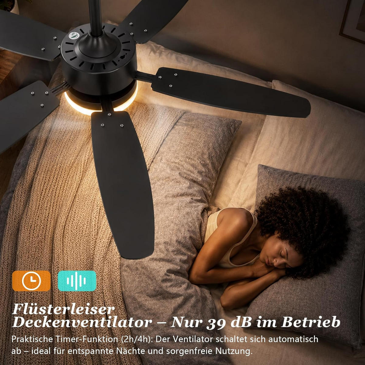 DECKENVENTILATOR mit Beleuchtung Ularen 112/15/40 cm - Schwarz, Metall (112/15/40cm) - ZMH