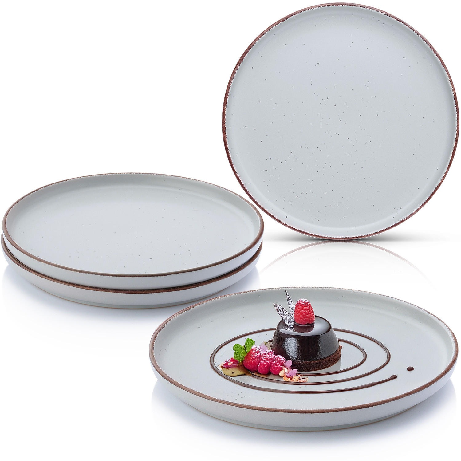 DESSERTTELLER BOMBAY STONE - 4 teilig aus Steingut - Hellgrau, Stein (20.5cm) - Sänger