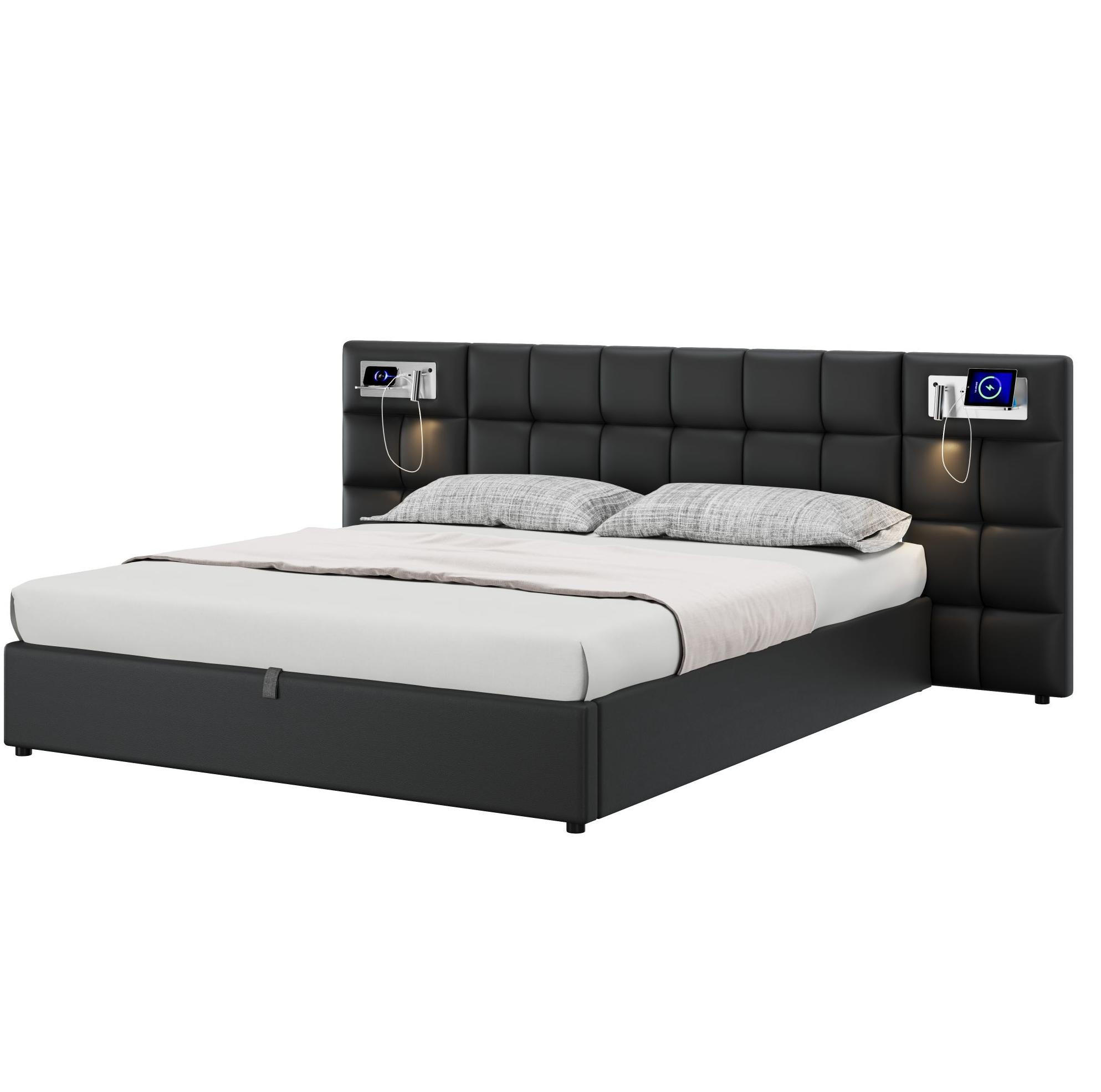 POLSTERBETT 180/200 cm Schwarz aus PU mit Stauraum - Schwarz, Kunststoff (180/200cm) - OKMYHOME