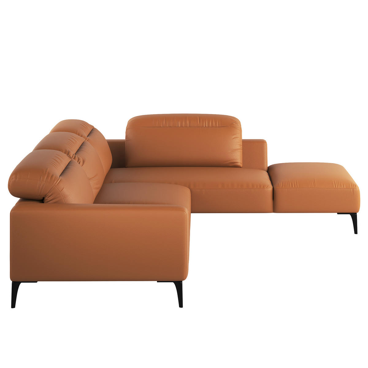 ECKSOFA mit Ottomane - Cognac/Schwarz, Leder/Metall (325/238cm) - home24