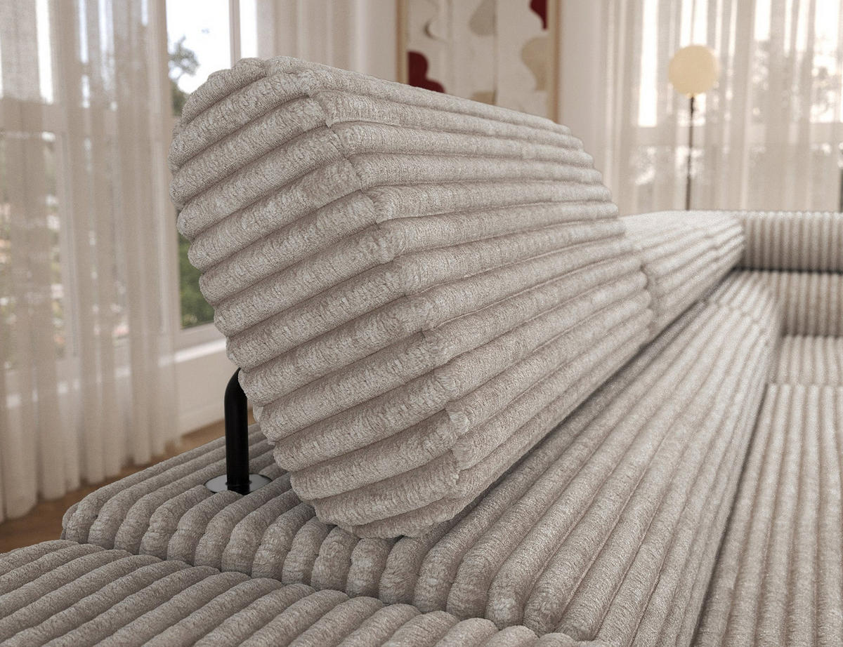 ECKSOFA COLESIO L-Form, Schlaffunktion, Bettkasten, verstellbare Kopfstützen, Wellenfederung, Metallfüße, breiter Cordstoff - Schwarz/Weiß, Kunststoff/Metall (204/269cm) - Wohnideebilder