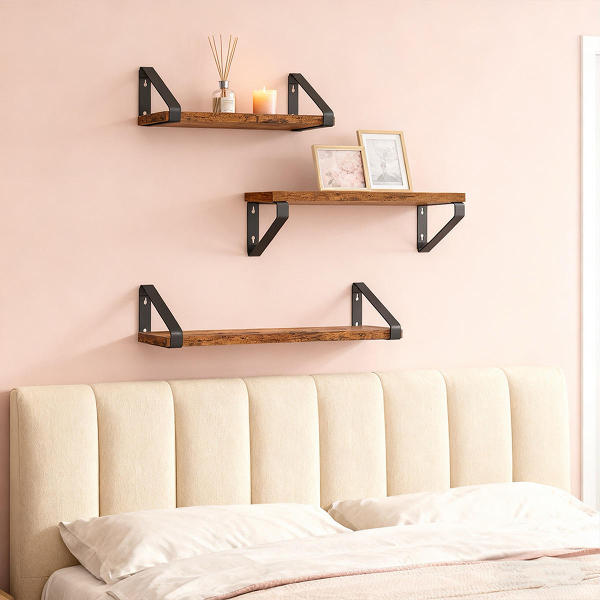 WANDREGAL-SET - Braun, Holzwerkstoff/Metall (40/11/12cm) - Relaxdays