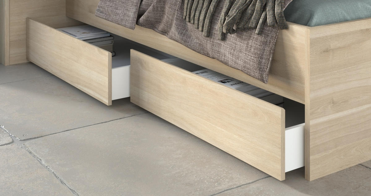 STAURAUMBETT Eiche japanisch, Bett Liegefläche 120 x 200 cm - Eichefarben, Holzwerkstoff/Metall (120/200cm) - Parisot Meuble