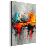 KOVOVÝ OBRAZ Moderné umenie - Oranžová - Sivá - Abstraktné 60x80 cm - svetlosivá, kov (60/80cm) - MuchoWow