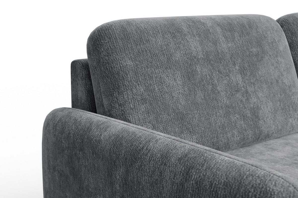 SOFA FEBE 3-Sitzer, grauer Chenille-Stoff - Schwarz/Grau, Holz/Textil (190/82/96cm) - Wozimo