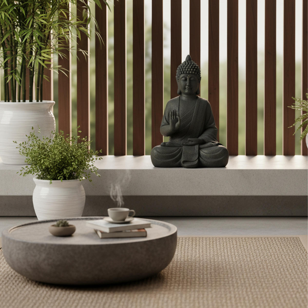 BUDDHA Figur - Anthrazit, Kunststoff (35/52/21cm) - Relaxdays