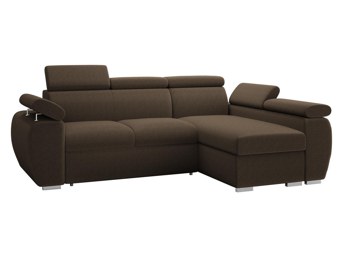 ECKSOFA Boston Mini, Seite: Rechts - 2R+LC - Chromfarben/Braun, Holz/Textil (255/170cm) - MIRJAN24