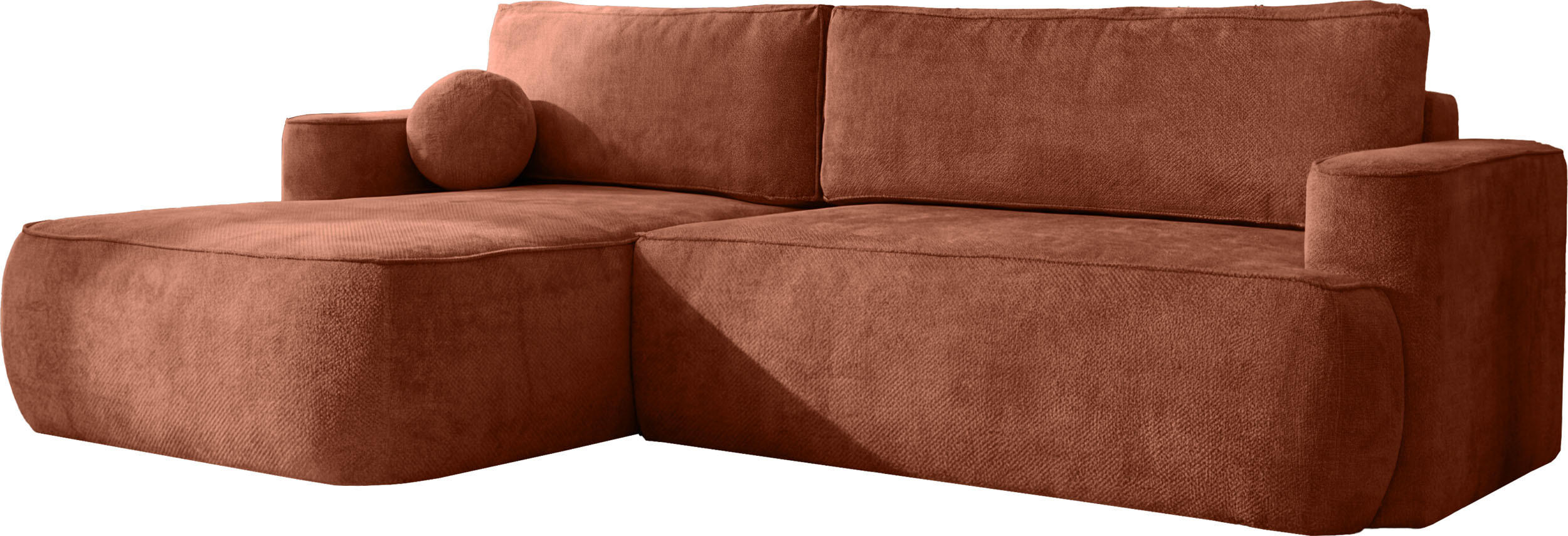 ECKSOFA Marion mit Schlaffunktion & Bettkasten in Chenille Terakotta, Orange, Links 267/154/83 cm - Terracotta/Schwarz, Kunststoff/Textil (267/154cm) - WFL GROUP