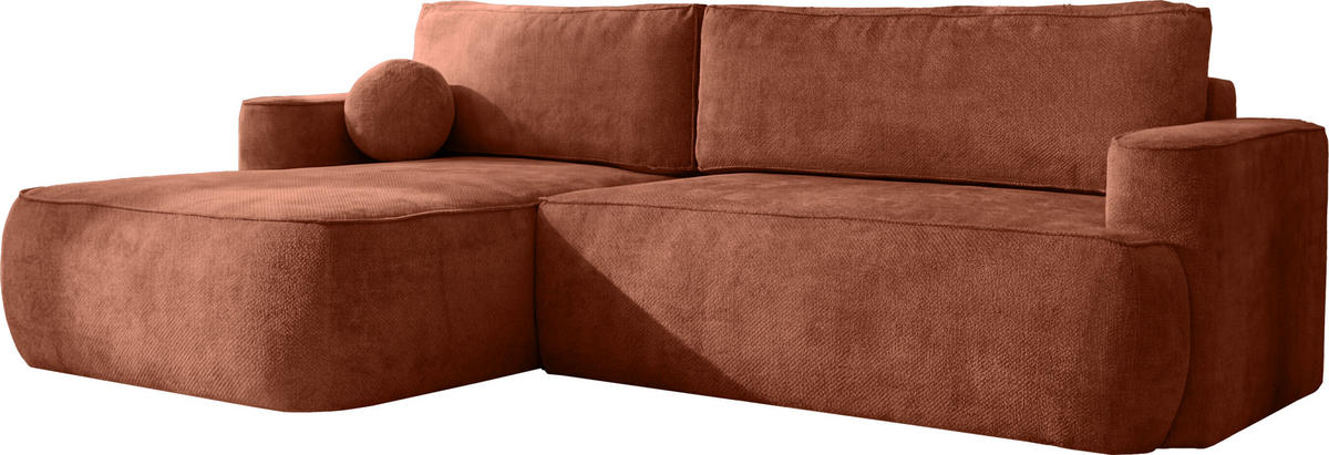 ECKSOFA Marion mit Schlaffunktion & Bettkasten in Chenille Terakotta, Orange, Links 267/154/83 cm - Terracotta/Schwarz, Kunststoff/Textil (267/154cm) - WFL GROUP