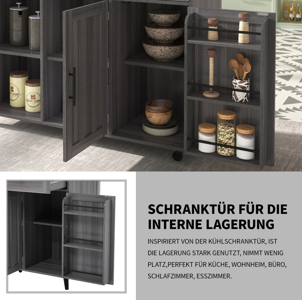 KÜCHENINSEL 129/91,5/46 cm Grau/Weiß aus MDF mit klappbarer Tischplatte - Grau, Holzwerkstoff (46/91.5/129cm) - OKMYHOME