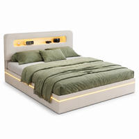 POLSTERBETT 160x200 cm mit LED-Beleuchtung und Stauraum Beige - Beige, Holz (160/200cm) - PARAFTA HOME