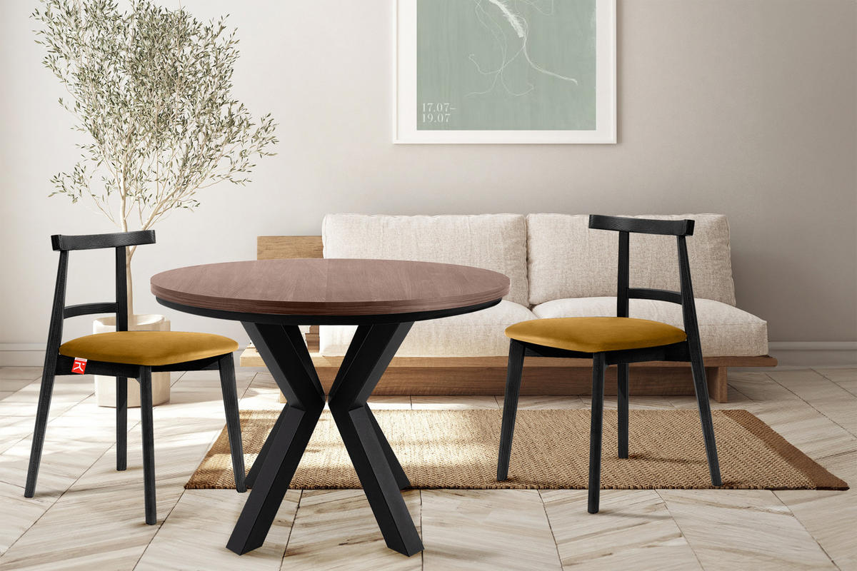 ESSTISCH ROSTEL Ausziehbar 100-260cm Rund, Walnuss mittel/schwarz - Walnussfarben/Schwarz, Holz (100/260/75cm) - KONSIMO®