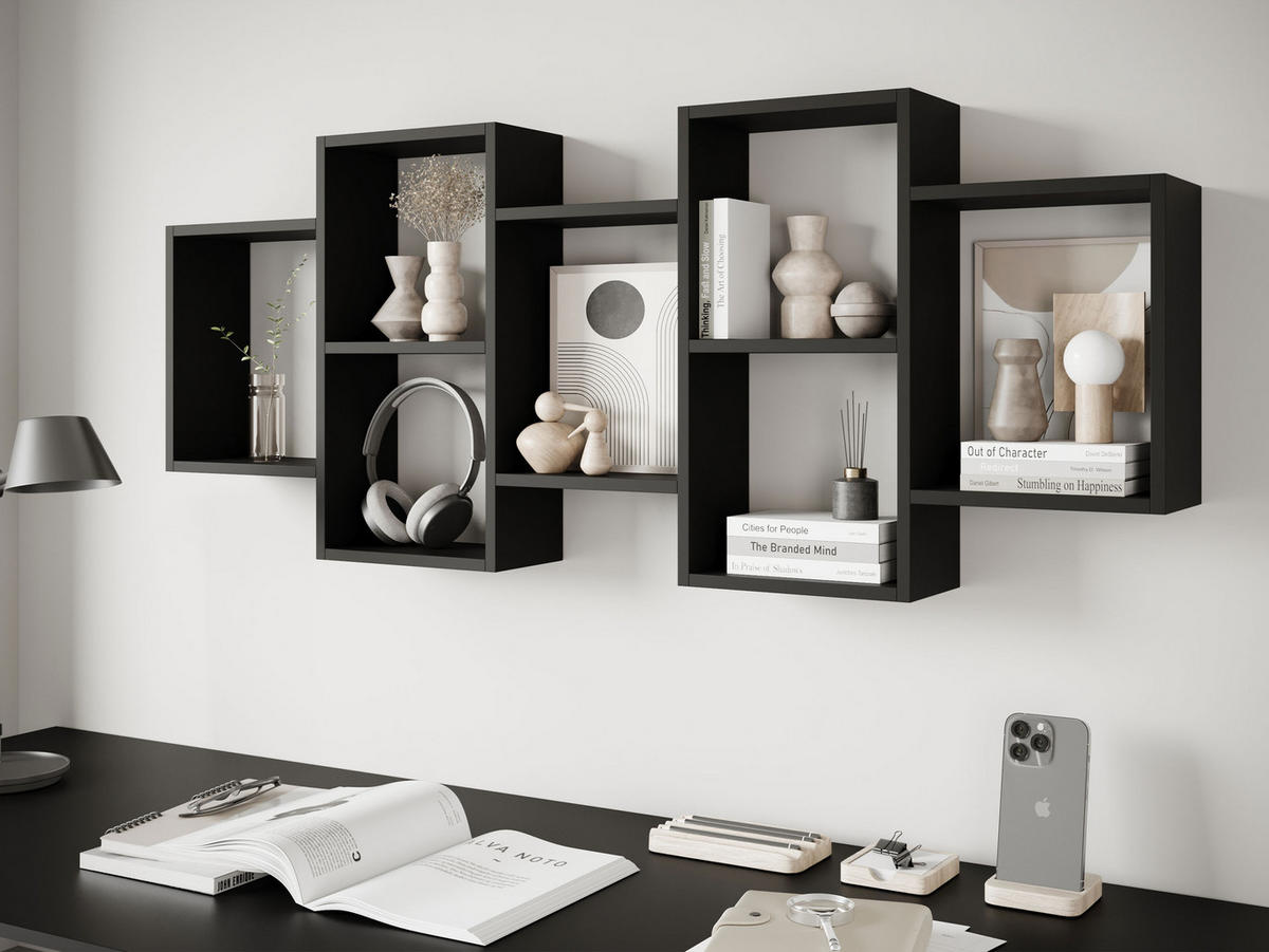 WANDREGAL Trio 001 - Schwarz, Holzwerkstoff (161/65/18cm) - MIRJAN24