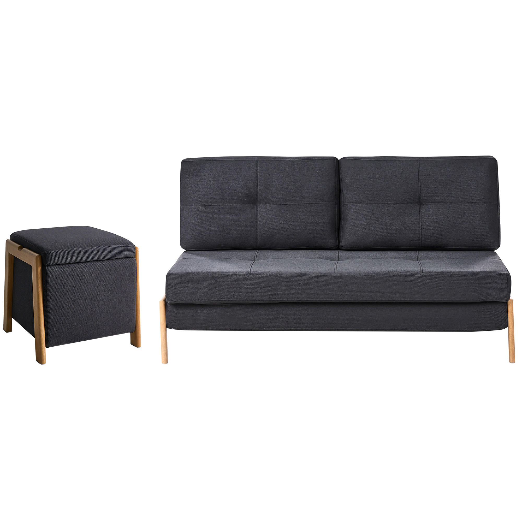 SOFA-SET 3-Sitzer mit Pouf Stoff Schwarz Edland - Schwarz/Braun, Textil (152/92/76cm) - Beliani