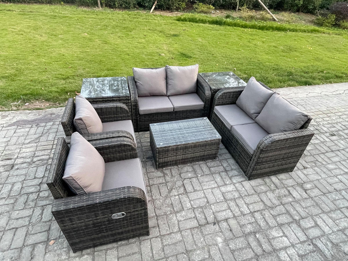 GARTENLOUNGE-SET Polyrattan Dunkelgrau 6-Sitzer - Dunkelgrau, Metall - Fimous