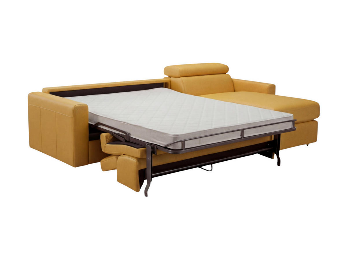 ECKSOFA Morris Echtleder mit Bettfunktion Senfgelb - Gelb, Leder/Metall (223/170cm)