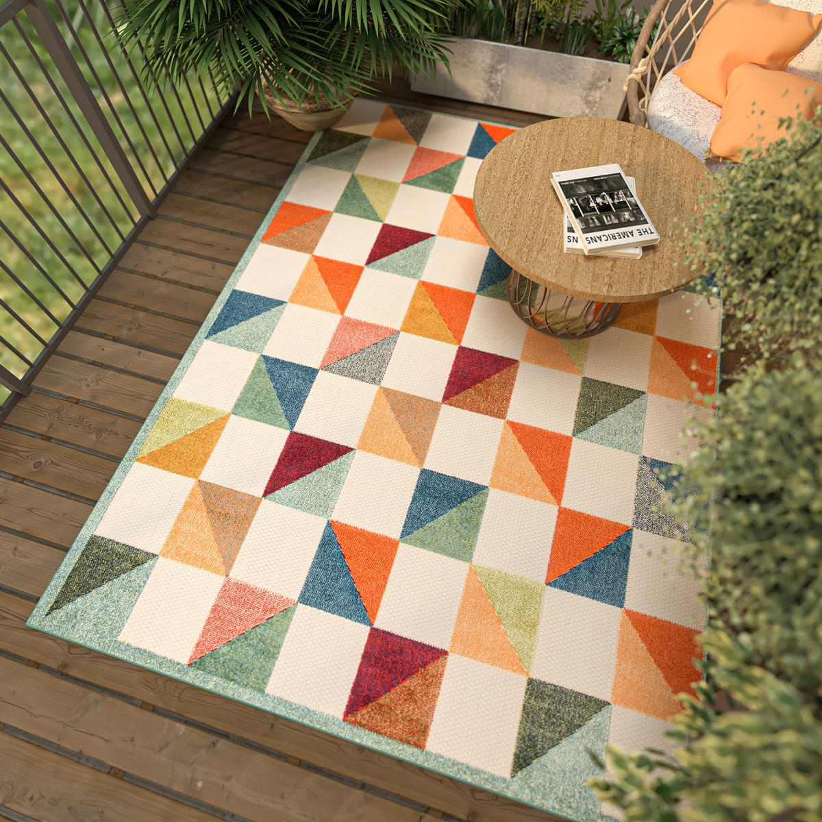 TEPPICH In-Outdoor Bunte Abstract, Kühlergrill - Kurzflor Rechteckig - 140 x 200 cm - Multicolor/Creme, Textil (140/200cm) - Mazovia