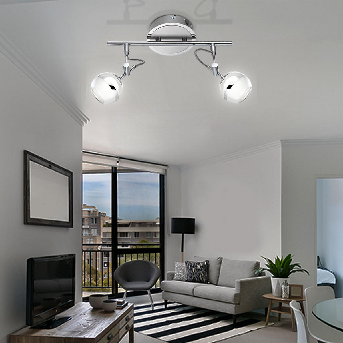 LED DECKENLEUCHTE DENVER Chrom Silber - Silberfarben, Metall (32/13/20cm) - Globo Lighting