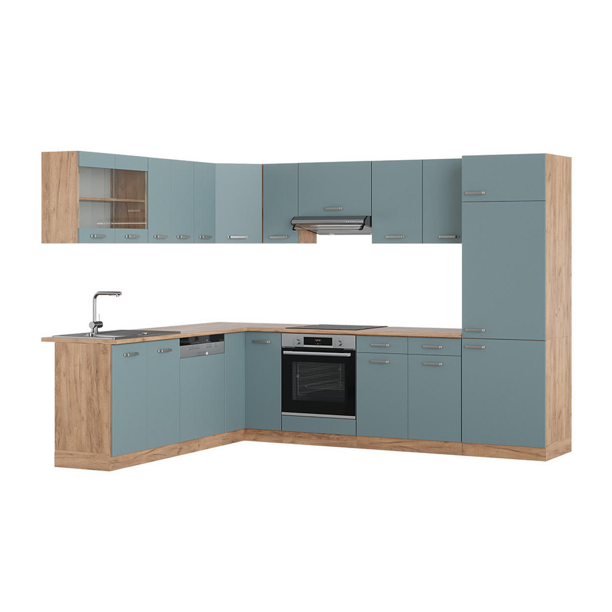 ECKKÜCHE R-Line Blau-Grau/Goldkraft Eiche 227 x 287 cm, AP Eiche - Honigeiche/Blaugrau, Holzwerkstoff (287/81.6/60cm) - Vicco