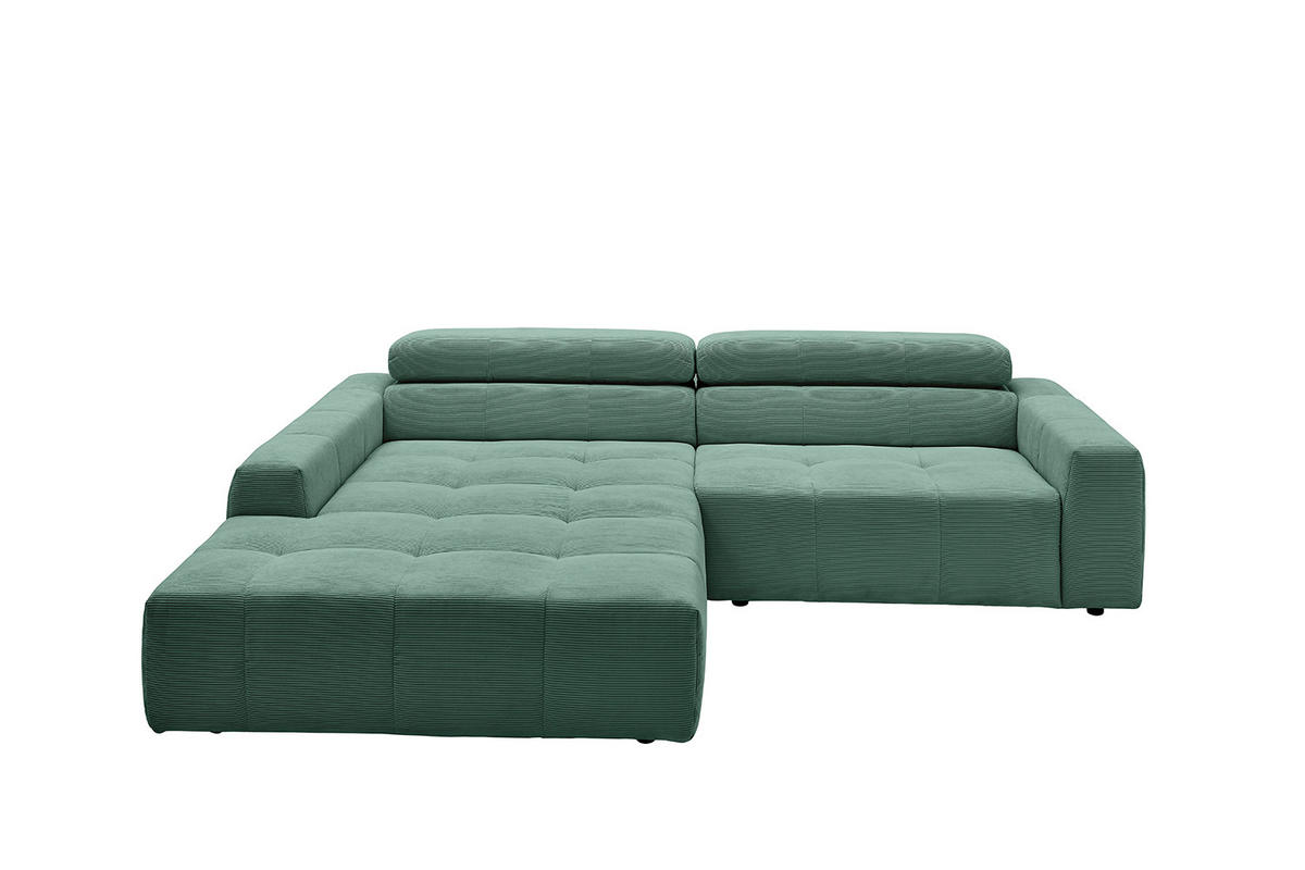 ECKSOFA MIT MOTORISCHEM SITZVORZUG RENO Smaragdgrün Cord - Smaragdgrün/Schwarz, Kunststoff/Textil (258/217cm) - KAWOLA