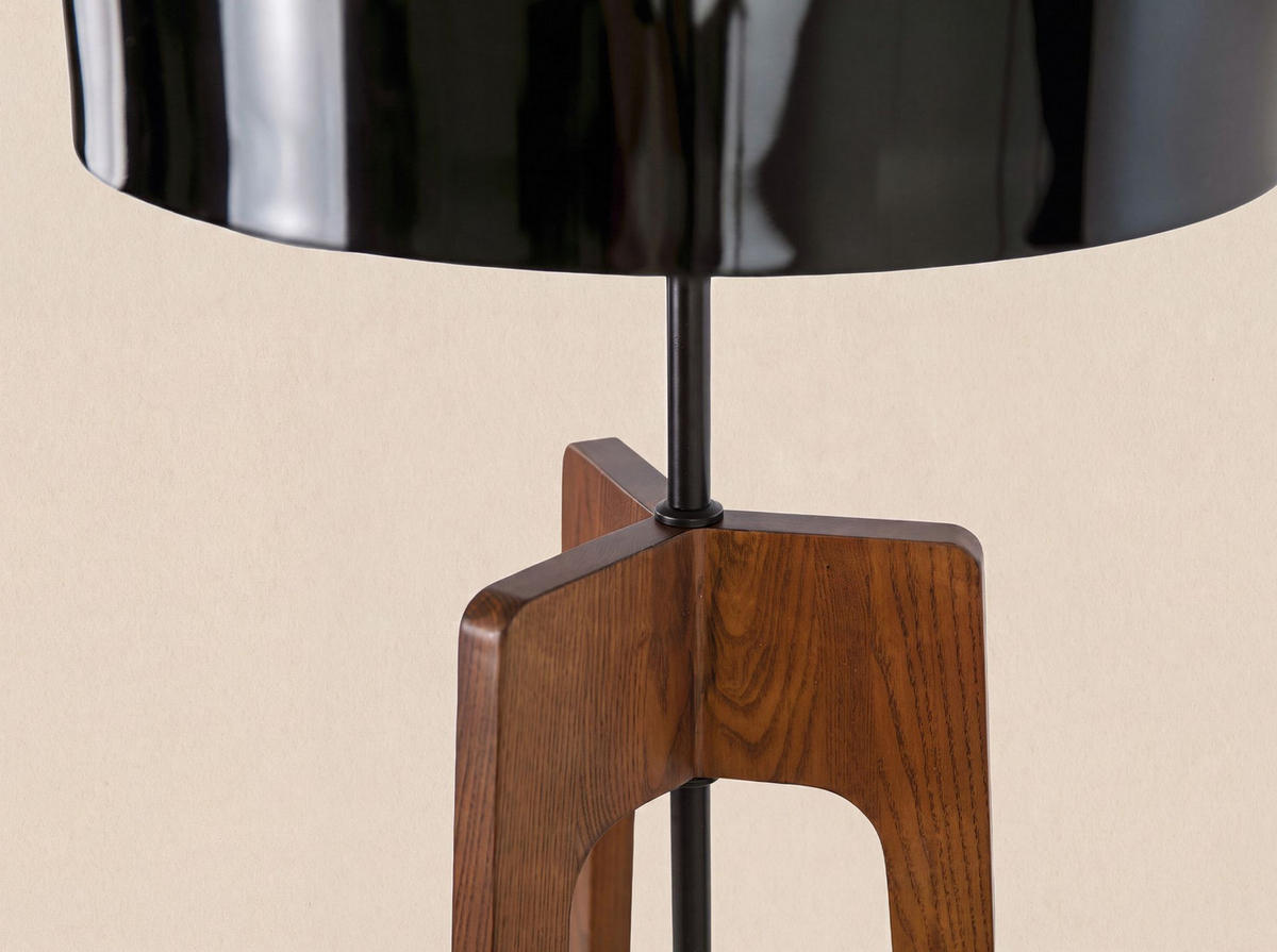 STELEUCHTE aus schwarzem und weißem Aluminium und Kiefernholz in Nussbaumfarbe Ø48/152 cm - Walnussfarben, Holz (48/48/152cm) - The Lumine