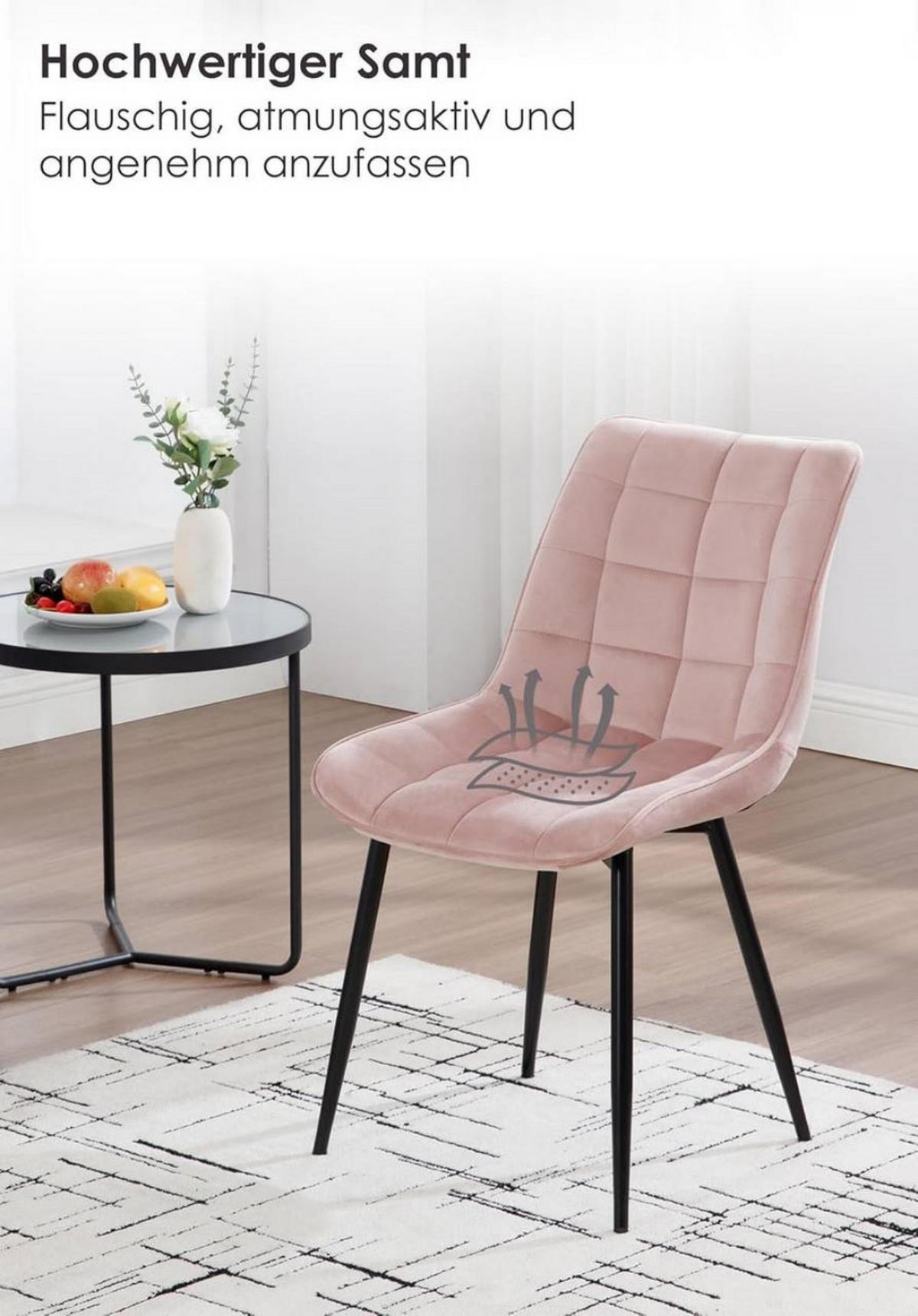 ESSZIMMERSTUHL 2er Set, Samt, Metallbeine, Rosa - Schwarz/Rosa, Textil/Metall (46/85.5/40.5cm) - Woltu