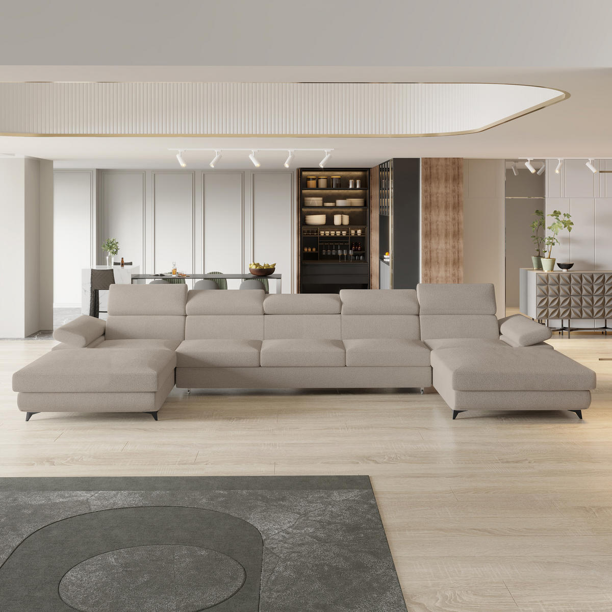 ROHOVÁ SEDAČKA VIVENTE béžová - černá/béžová, kov/dřevo (410/190cm) - MASSENO