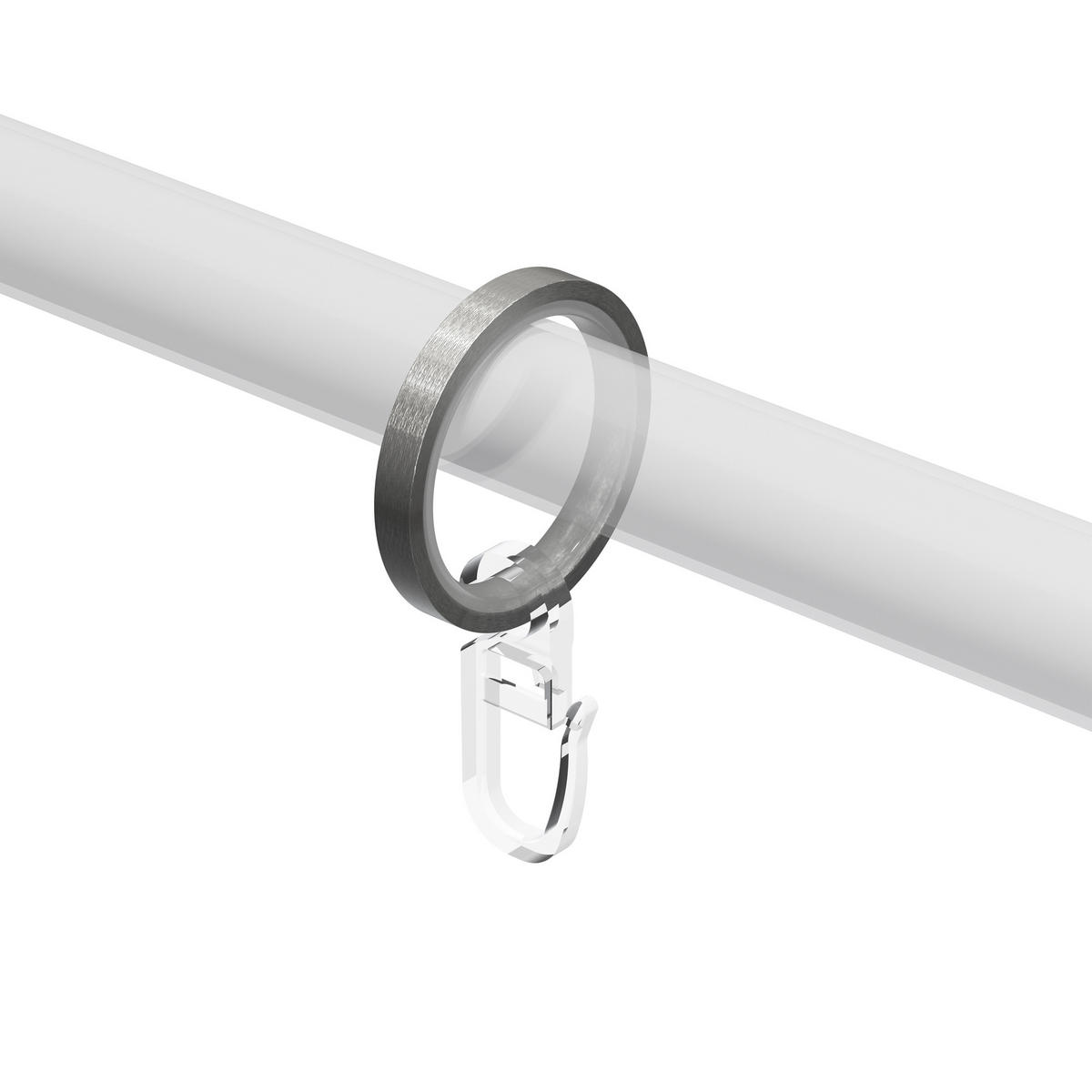 FLACHRINGE MIT EINLAGE UND FALTENHAKEN FÜR GARDINENSTANGEN 16 mm Ø, Edelstahl-Optik, Packung 10 Stück - Edelstahlfarben, Metall (16cm) - INTERDECO