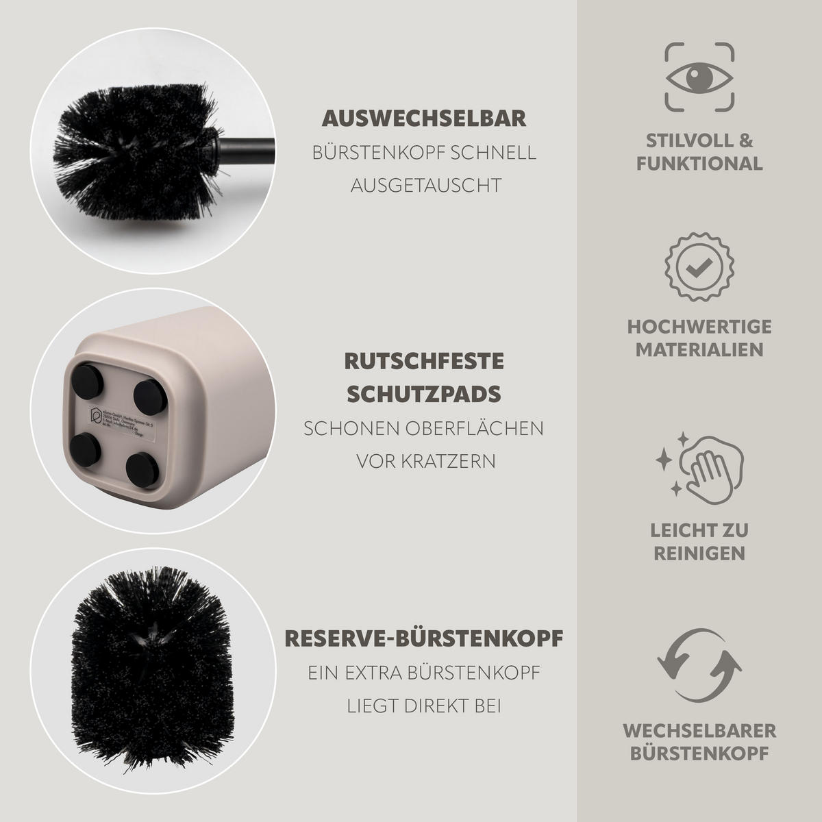 WC-GARNITUR VALONA, Soft-Touch, taupe - Taupe, Kunststoff (10/38/10cm) - eluno