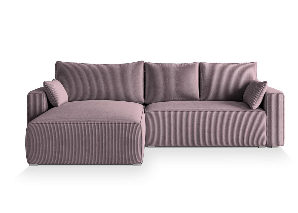 ECKSOFA FORIL P Lila Kordstoff mit Schlaffunktion - Lila, Holz (265/178cm) - MASSENO