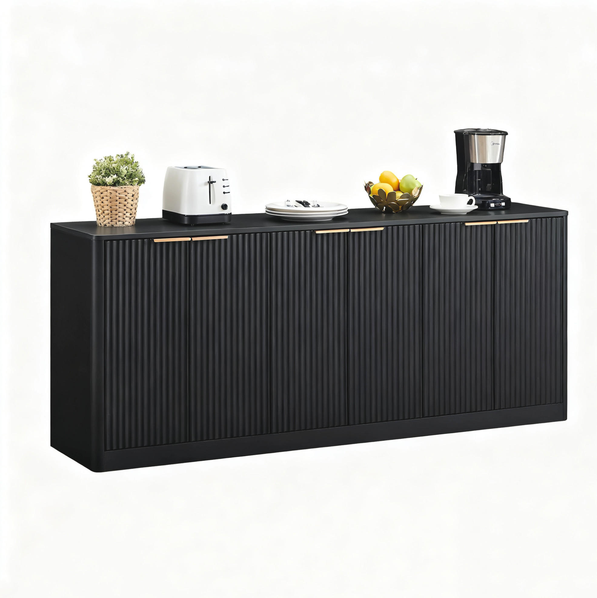 KOMODA, 170/40/70,5 cm, MDF černá, 6dveřová s úložným prostorem - černá, kompozitní dřevo (170/70.5/40cm) - BEAOK