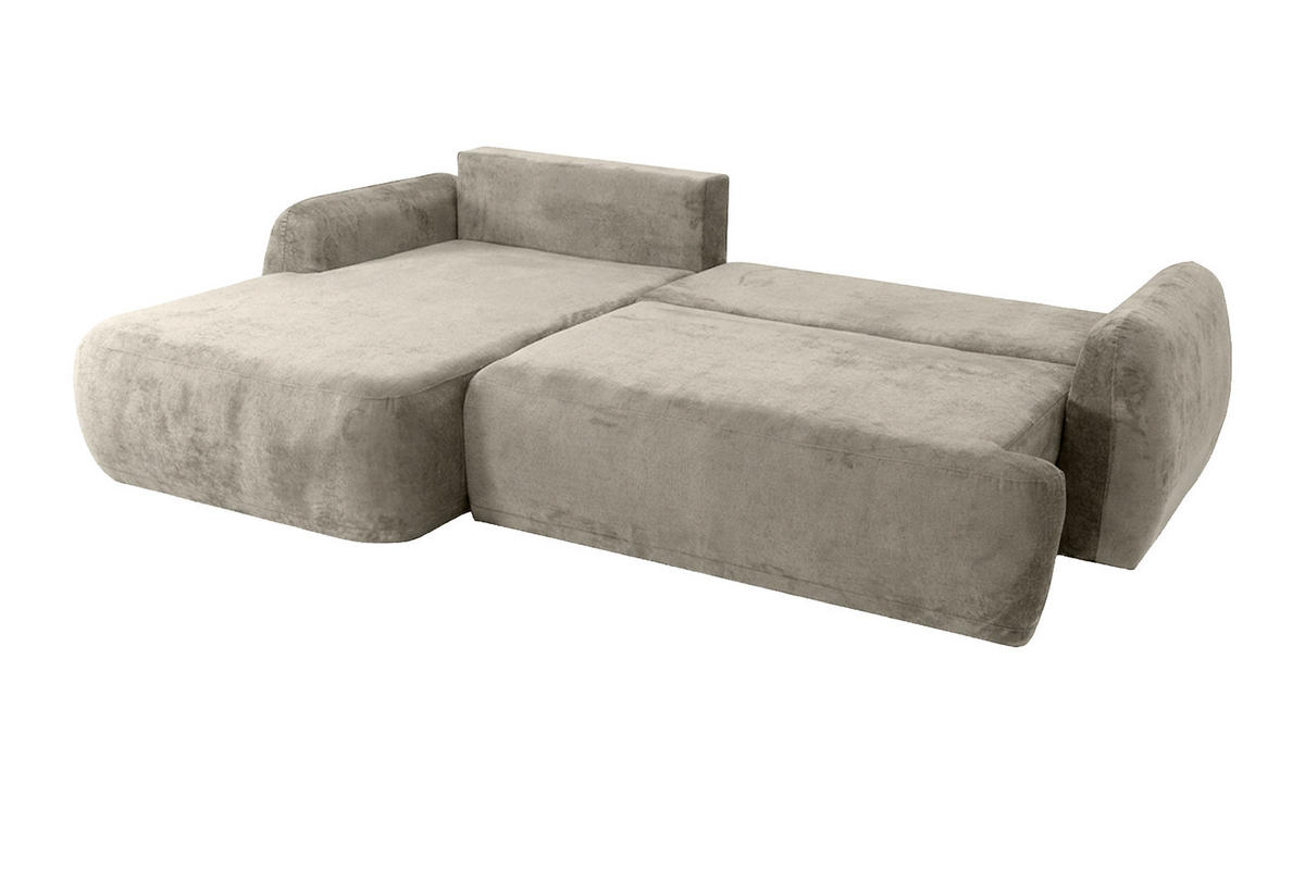 ECKSOFA Mit Schlaffunktion Und Bettkasten, Chenille-Stoff Perfecto, Beige, Links, HELA II - Beige, Holz (280/184cm) - Kaiser Möbel
