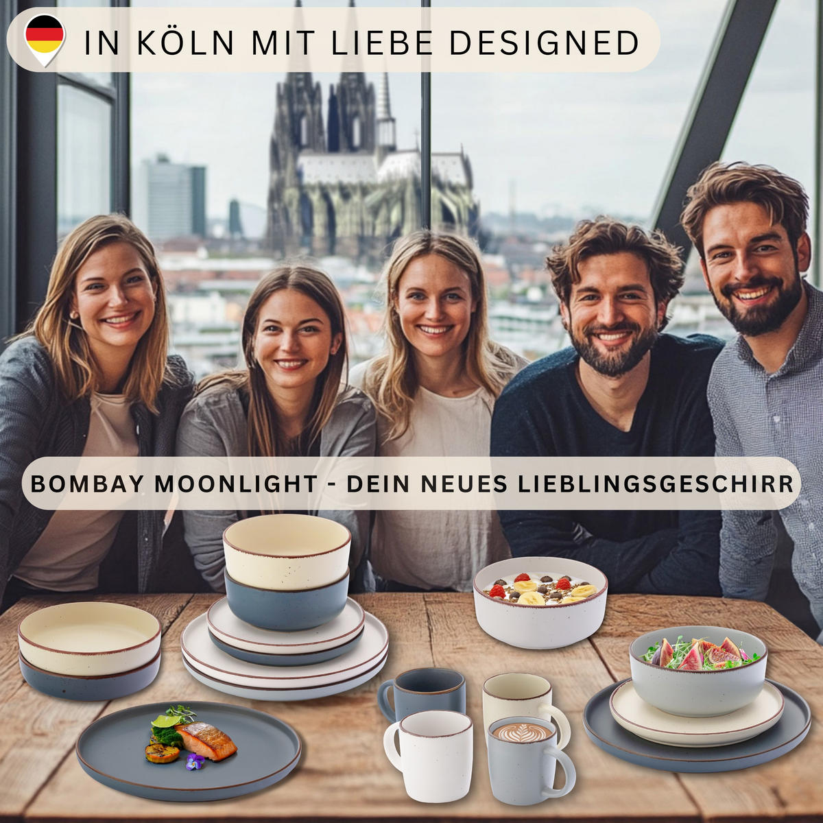 TAFELSERVICE BOMBAY MOONLIGHT - 36 teilig aus Steingut 12 Personen - Multicolor/Grau, Stein (50/30/80cm) - Sänger