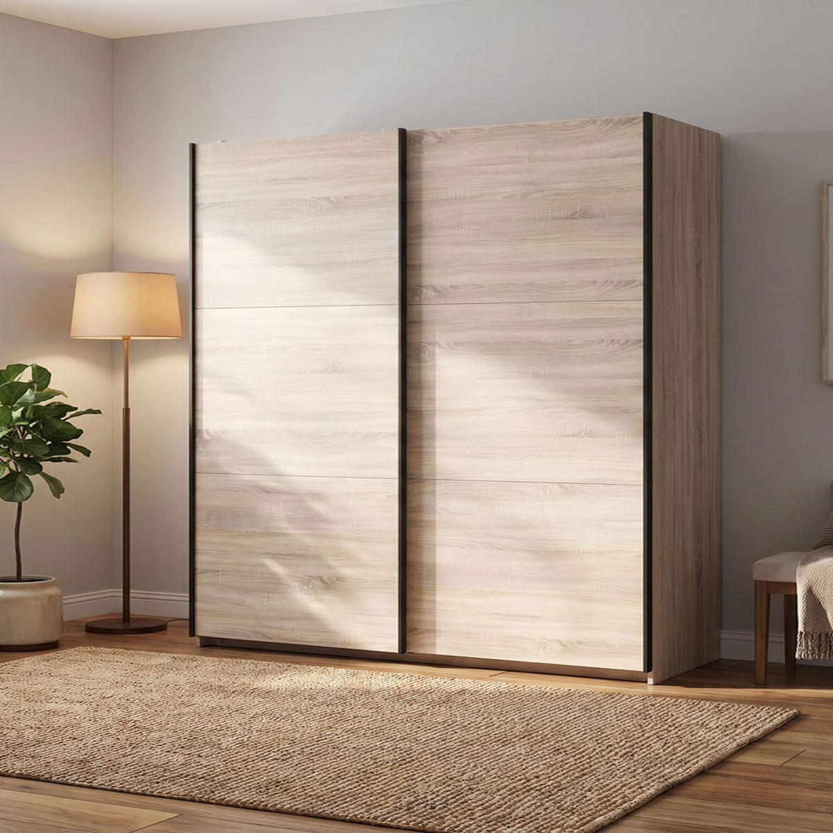 SCHWEBETÜRENSCHRANK Tetrix Eiche Sonoma 183 / 60 / 195,5cm - Eichefarben/Braun, Holzwerkstoff (183/196/60cm) - Feldmann-Wohnen