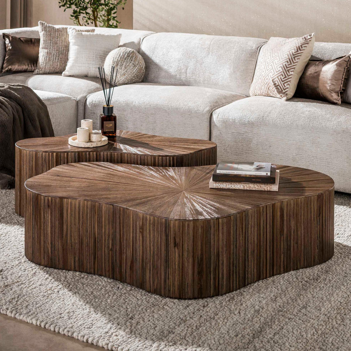 COUCHTISCH-SET VINCENZO GRANDE Organische XL-Blocktische aus Teak - Braun, Holz (68/73/31cm) - alesvelt