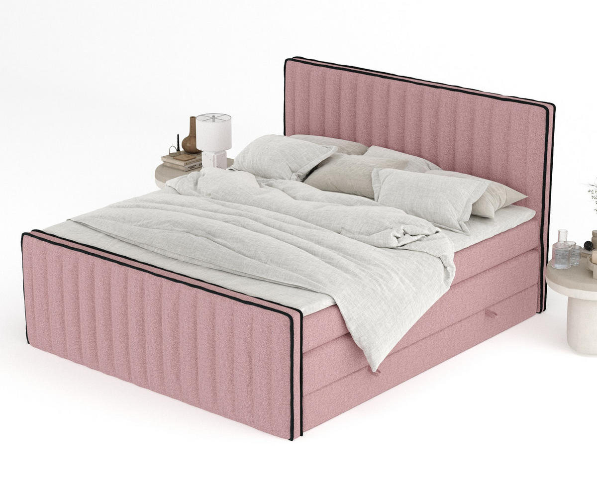 BOXSPRINGBETT Nocturne Rosa 140/200 cm - Schwarz/Rosa, Holz/Holzwerkstoff (140/200cm) - Maison de Reve