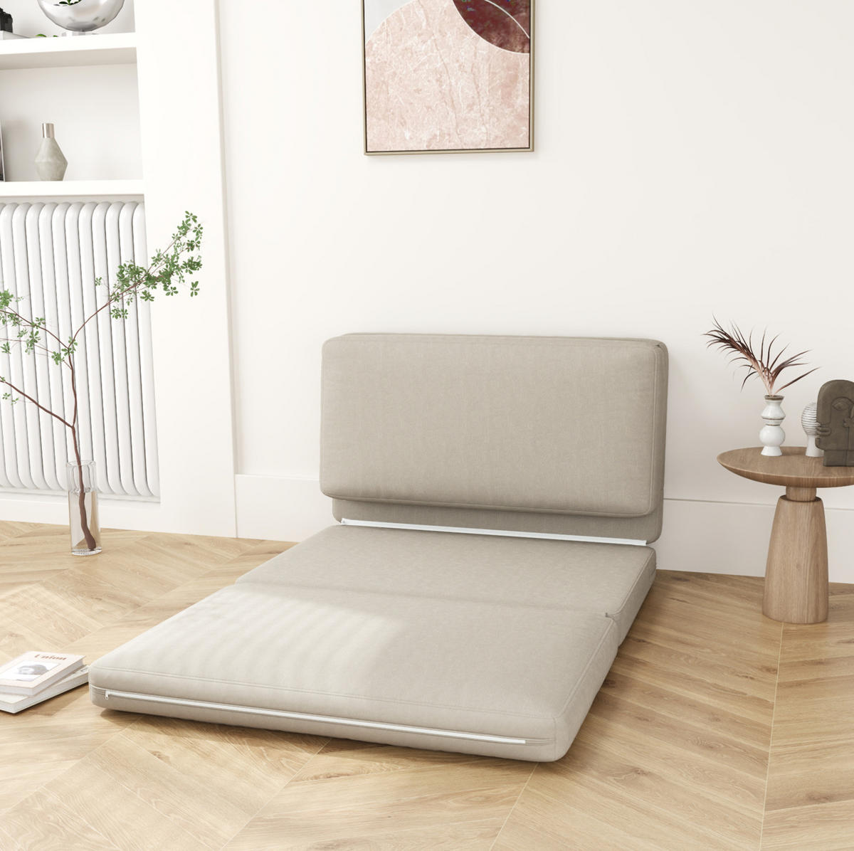 BODENSOFA aus Polyester, 3-in-1 klappbar als Sessel & Schlafmatratze, 120/275/10 cm, Beige - Beige, Textil (120/10/275cm) - Redom