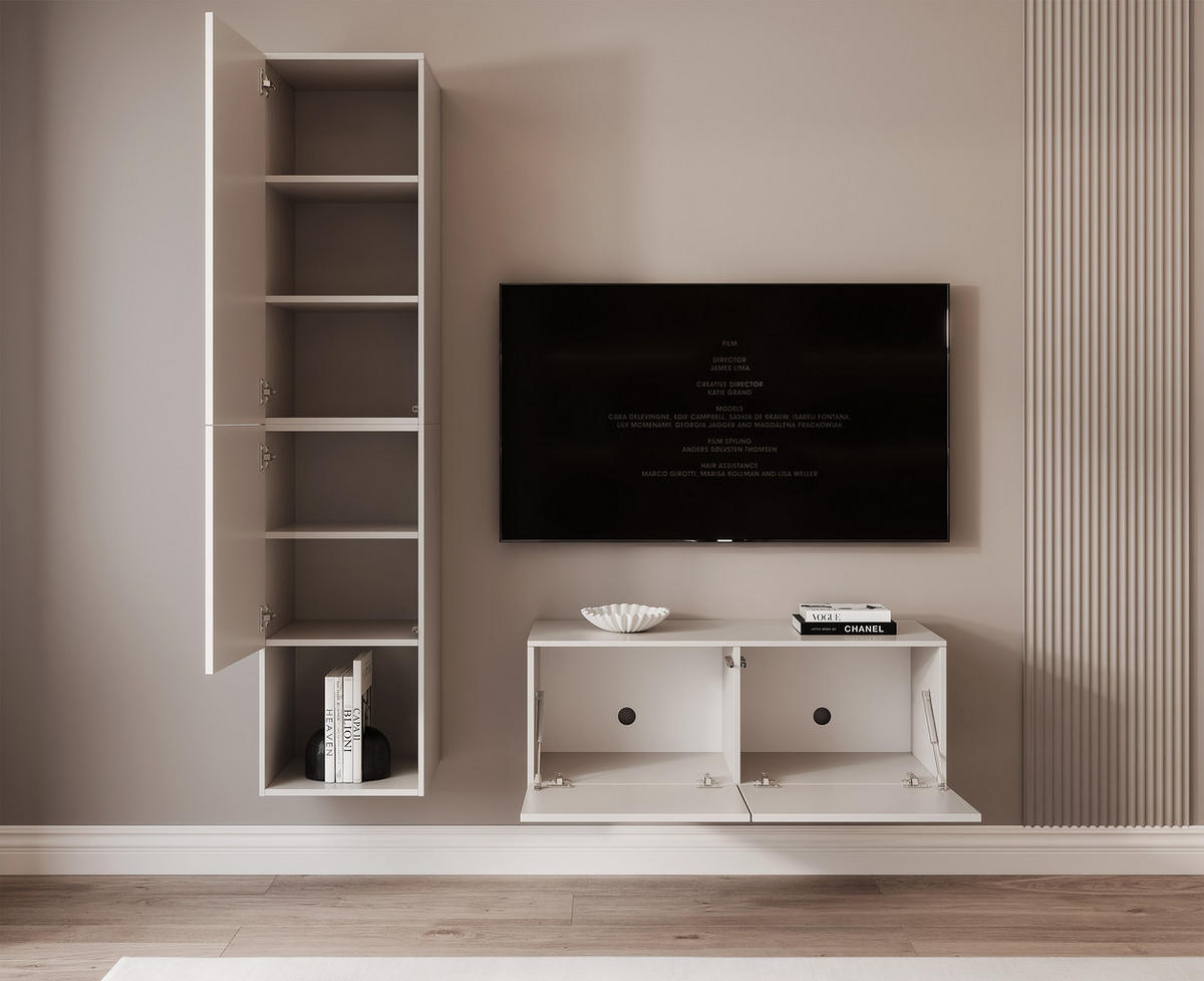 WOHNWAND ANGEL LINE V 2-teilig, mit LED-Beleuchtung, Kaschmir - Kaschmir, Holzwerkstoff (140/180/40cm) - Idohome