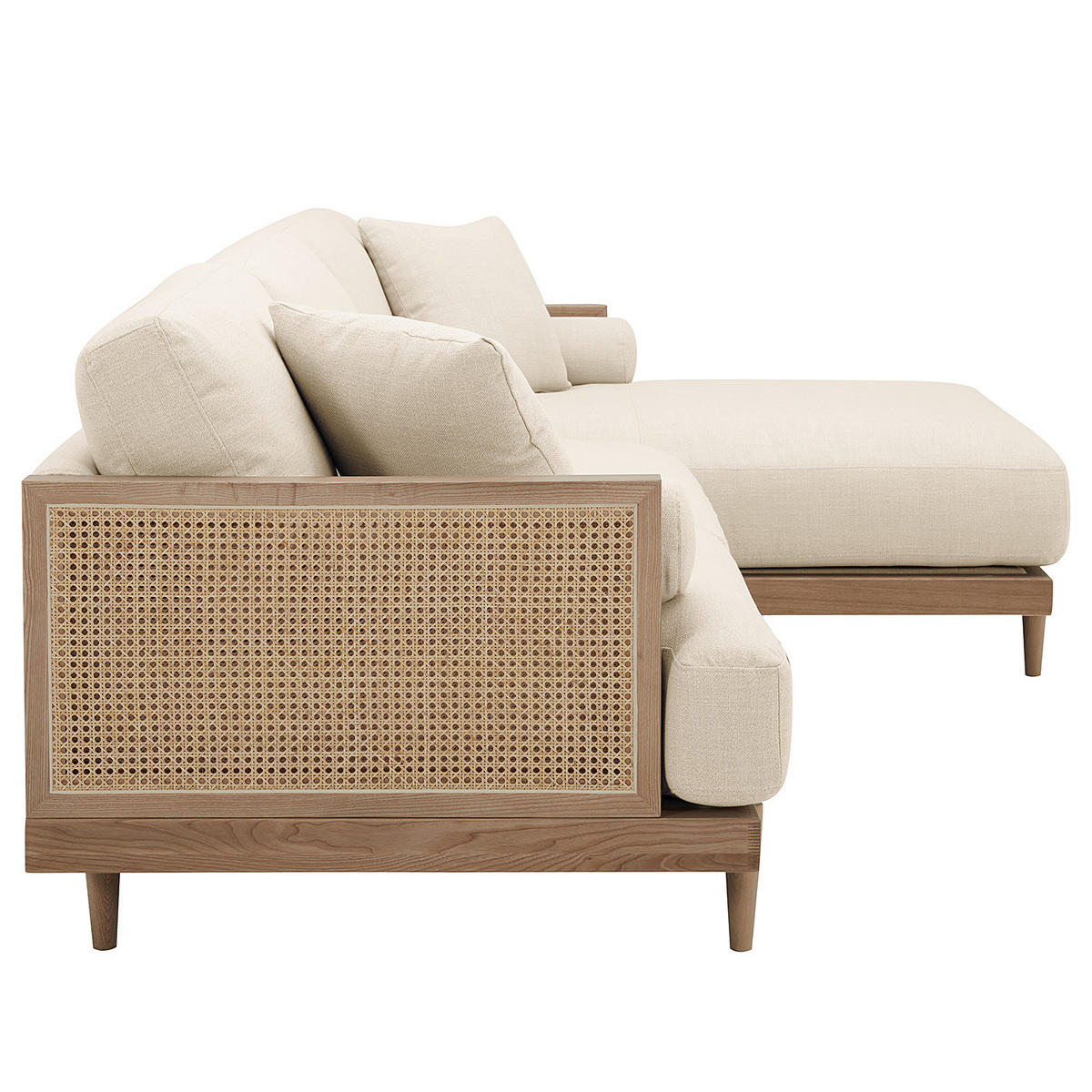 ECKSOFA mit Longchair - Beige - Eschefarben/Hellgrau, Holz/Textil (302/96cm) - home24